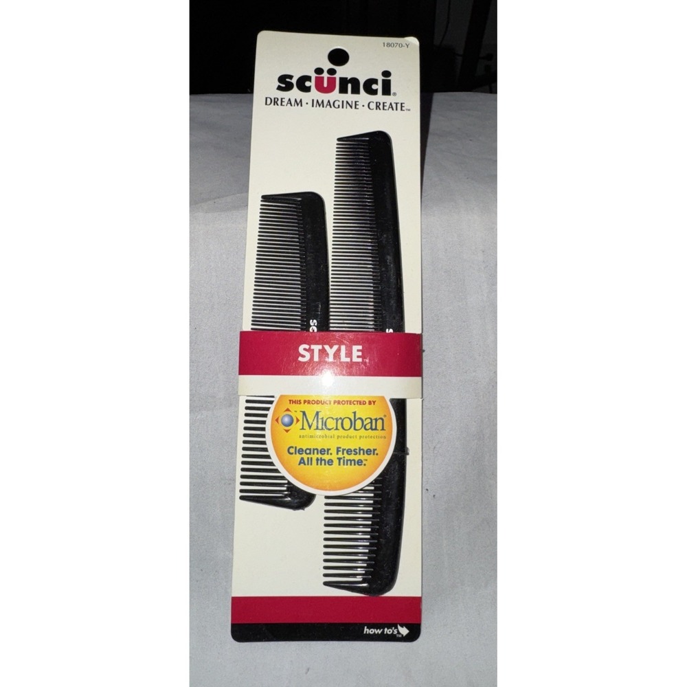 Scunci Pocket Combs Anti microbial Microban Set Of 2 Combs 2004 NOS